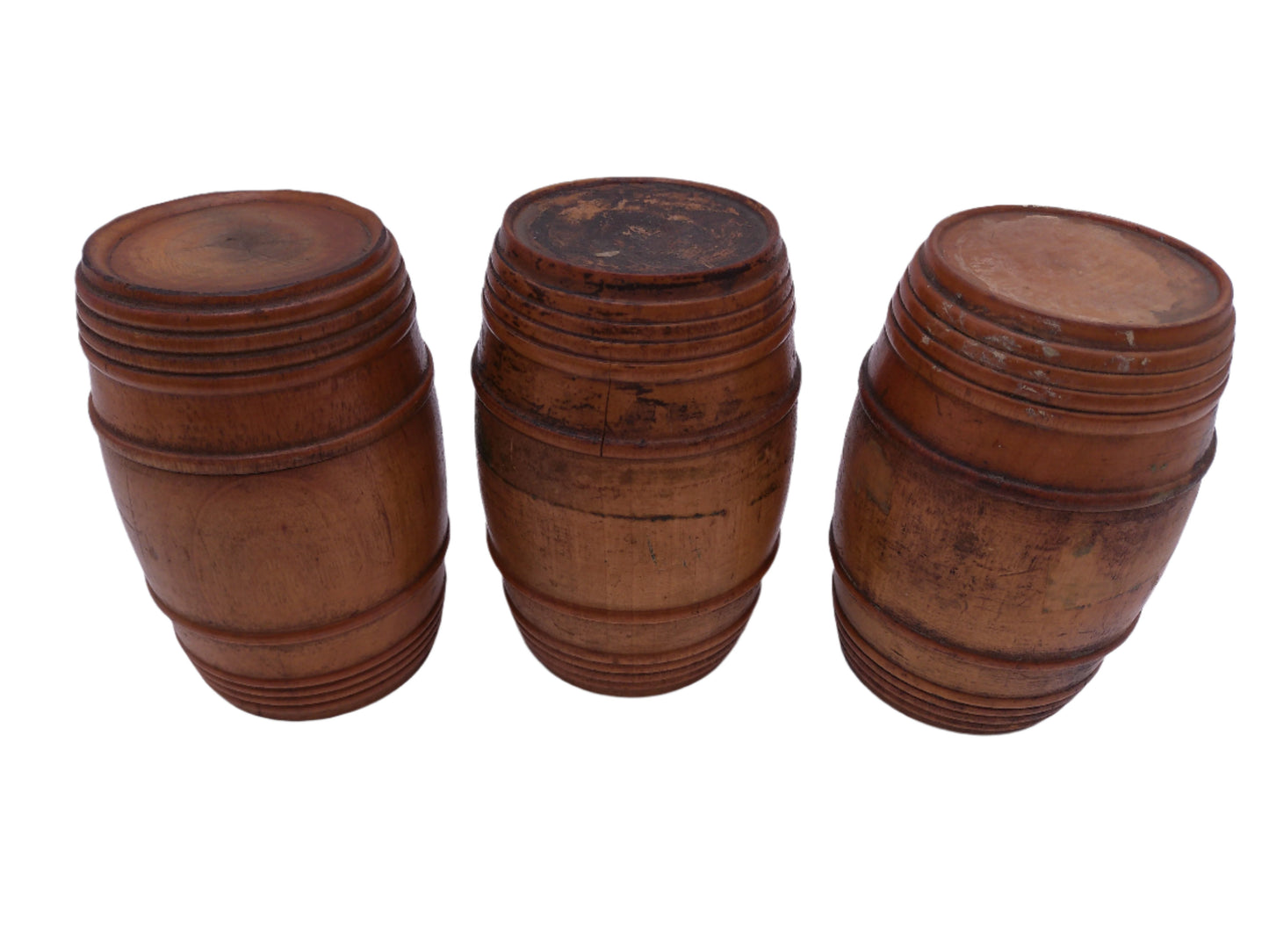 Lot of 3 Antique Treen Small Barrels Container Humidor