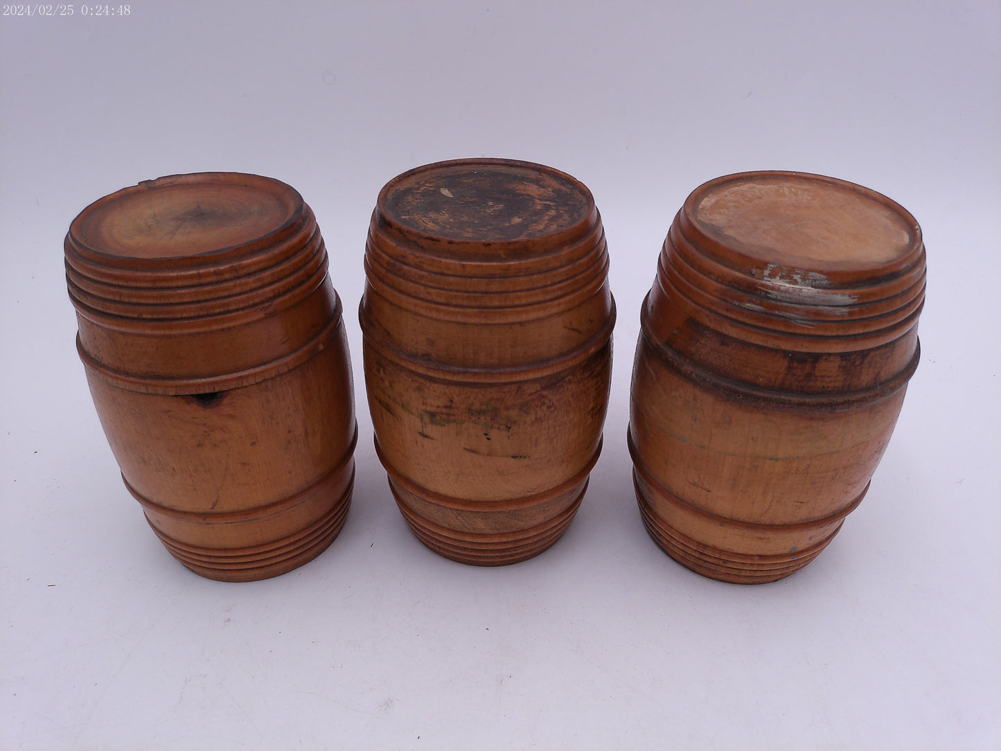 Lot of 3 Antique Treen Small Barrels Container Humidor