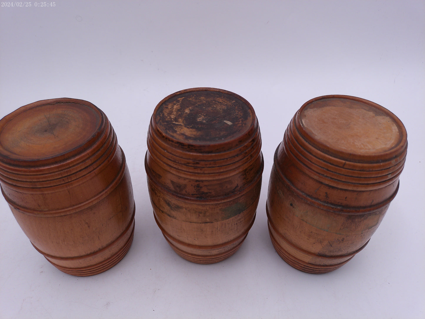 Lot of 3 Antique Treen Small Barrels Container Humidor