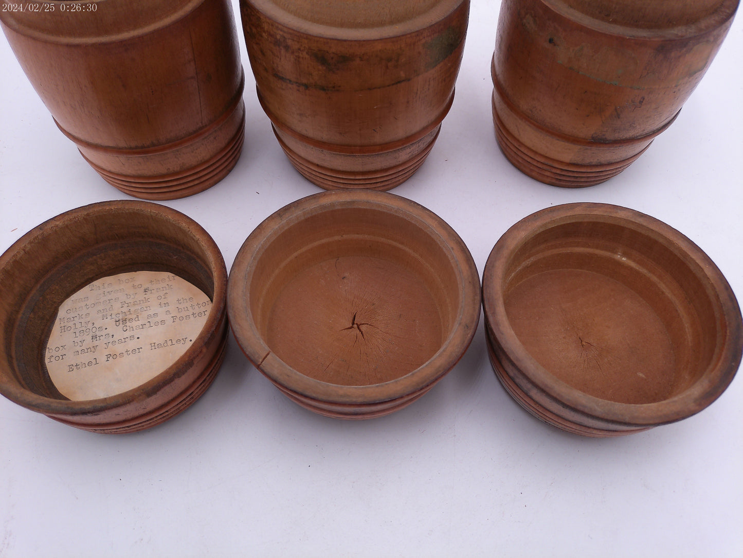 Lot of 3 Antique Treen Small Barrels Container Humidor