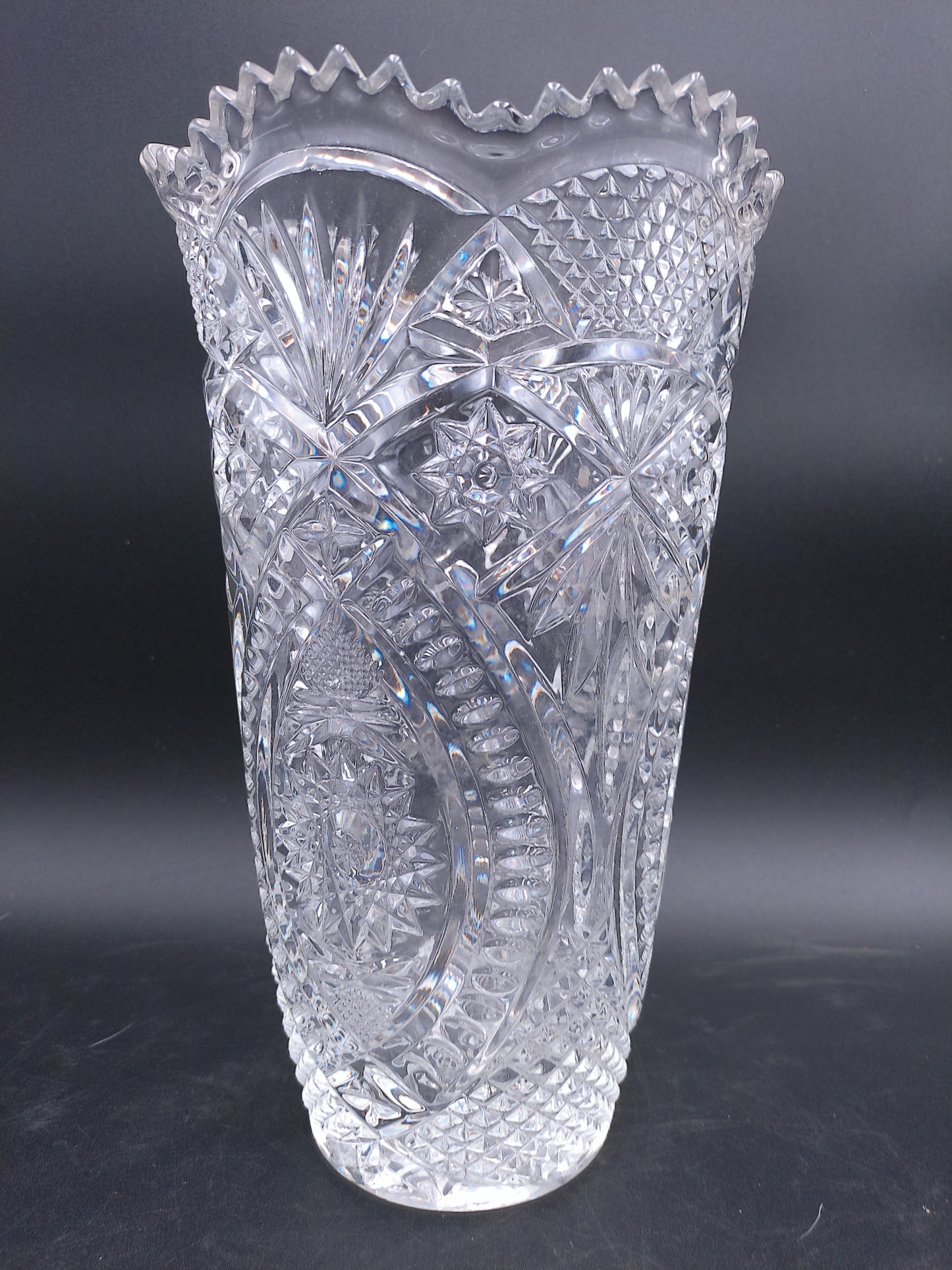 Crystal Clear Glass Vase  Beautiful Floral Design Patterns Vintage