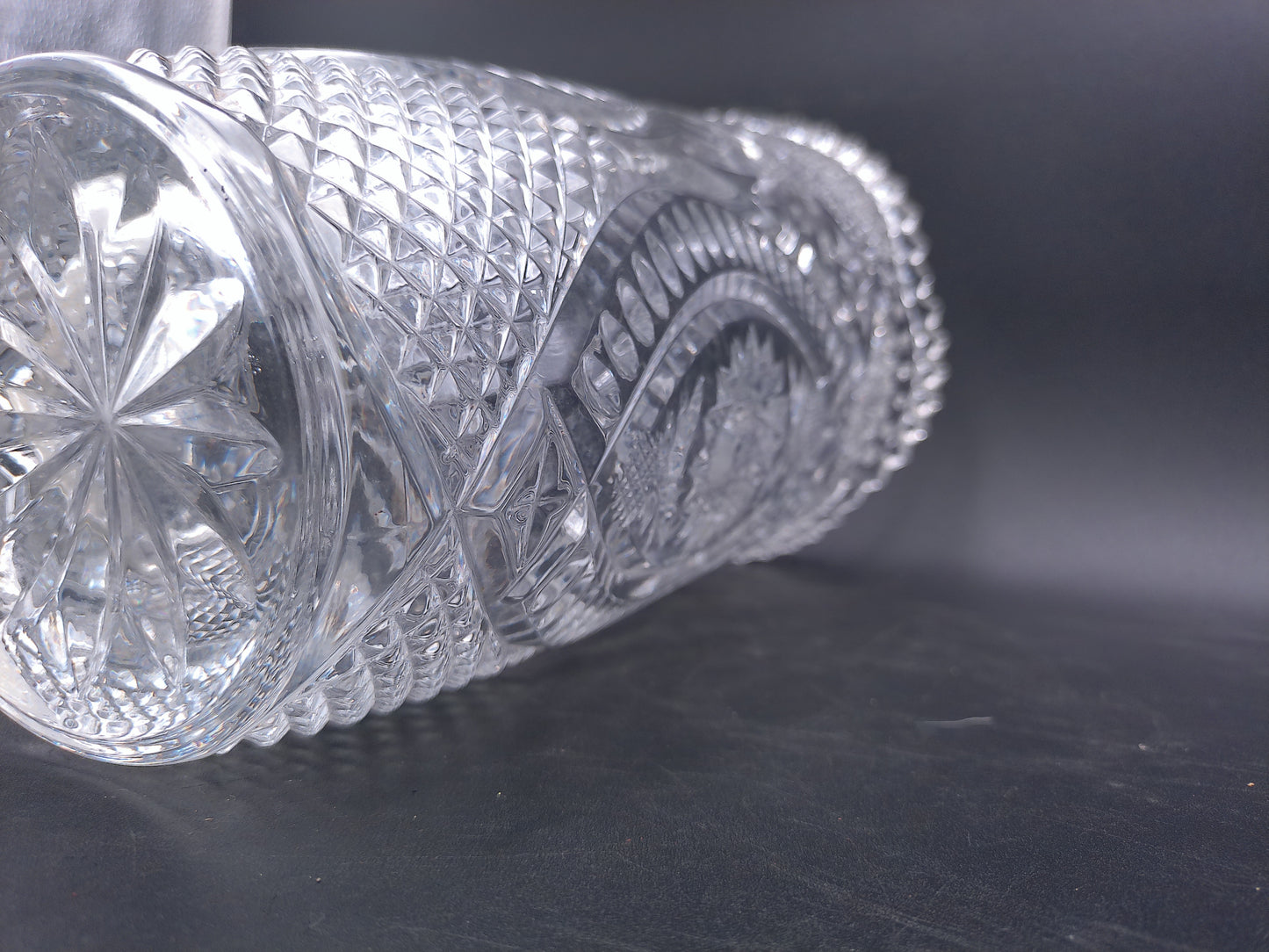 Crystal Clear Glass Vase  Beautiful Floral Design Patterns Vintage