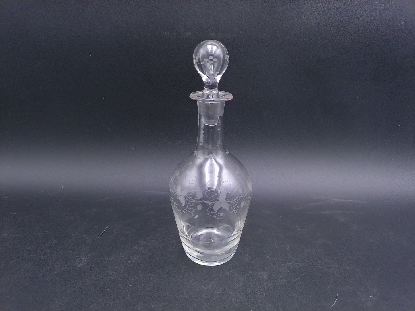Mid-Century Modernist Crystal Glass Decanter Vase Flower Pattern on Glass