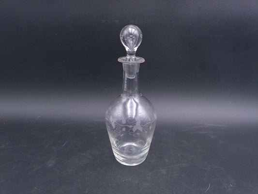 Mid-Century Modernist Crystal Glass Decanter Vase Flower Pattern on Glass