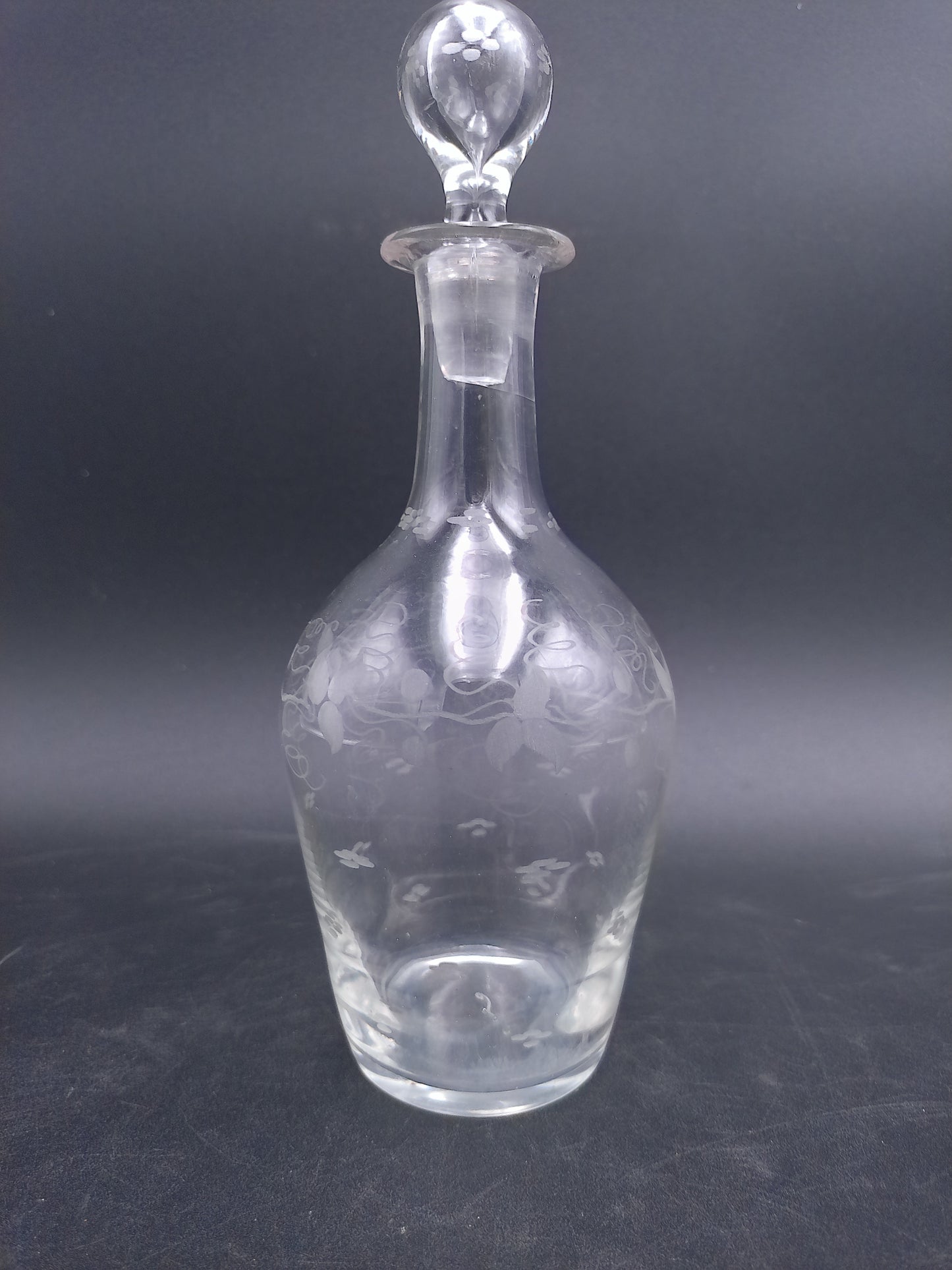 Mid-Century Modernist Crystal Glass Decanter Vase Flower Pattern on Glass