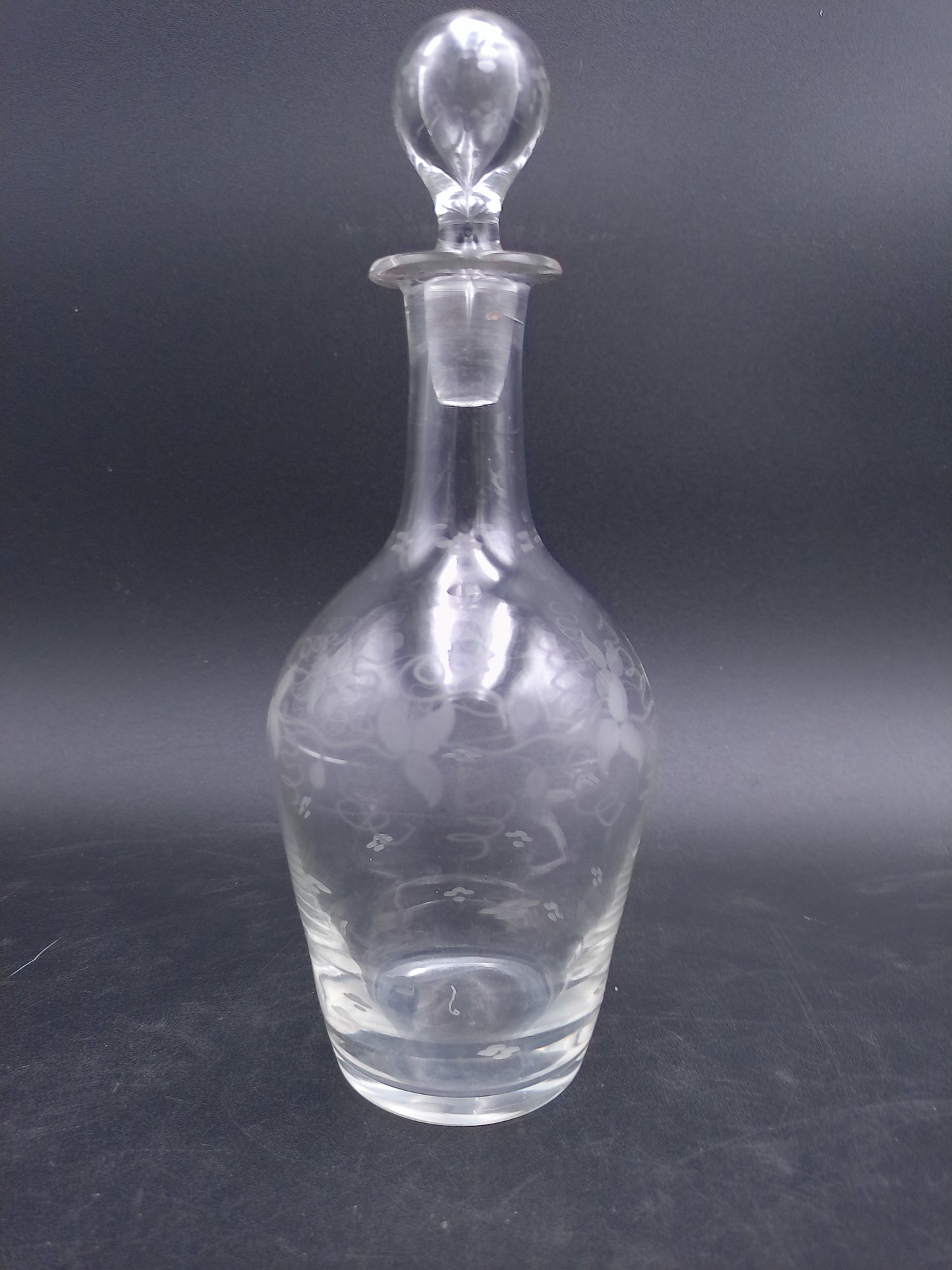Mid-Century Modernist Crystal Glass Decanter Vase Flower Pattern on Glass