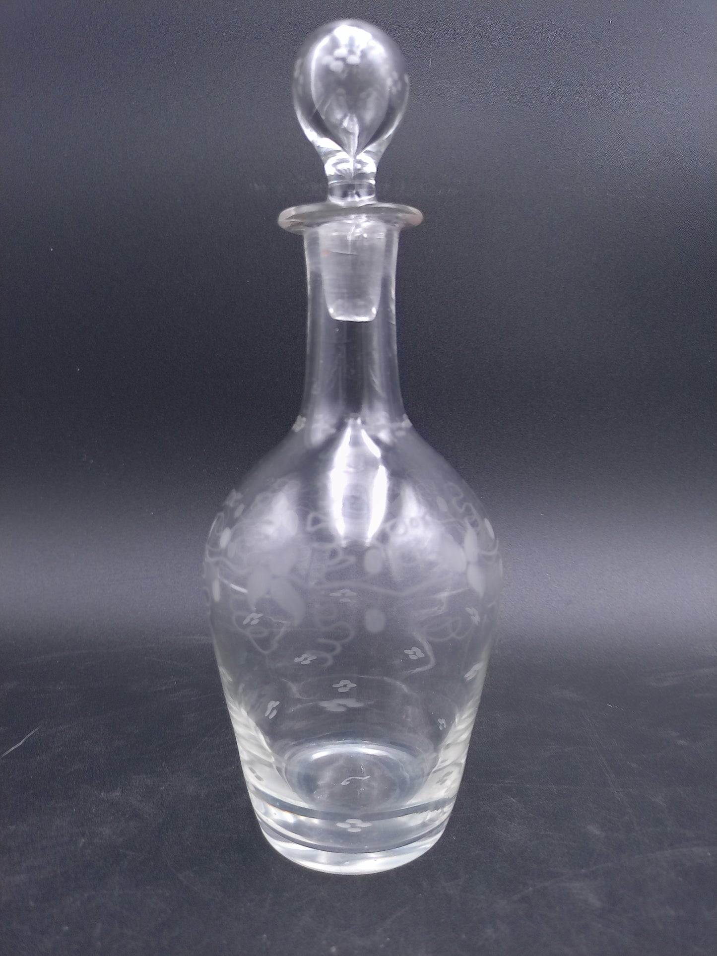 Mid-Century Modernist Crystal Glass Decanter Vase Flower Pattern on Glass
