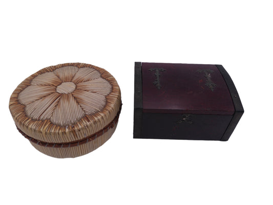 Quillwork basket Birch bark porcupine quills  Rare and a jewelry box