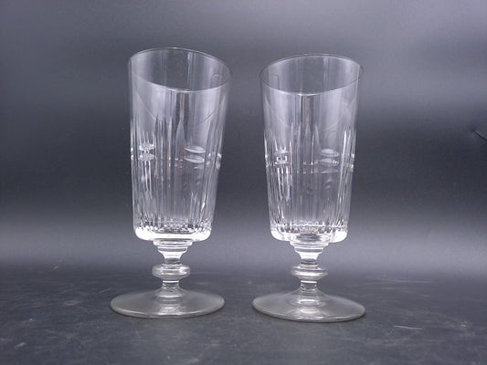 Water Ice Tea Goblets Glass Renaissance Vertical Cuts Wafer Stem 2Pc