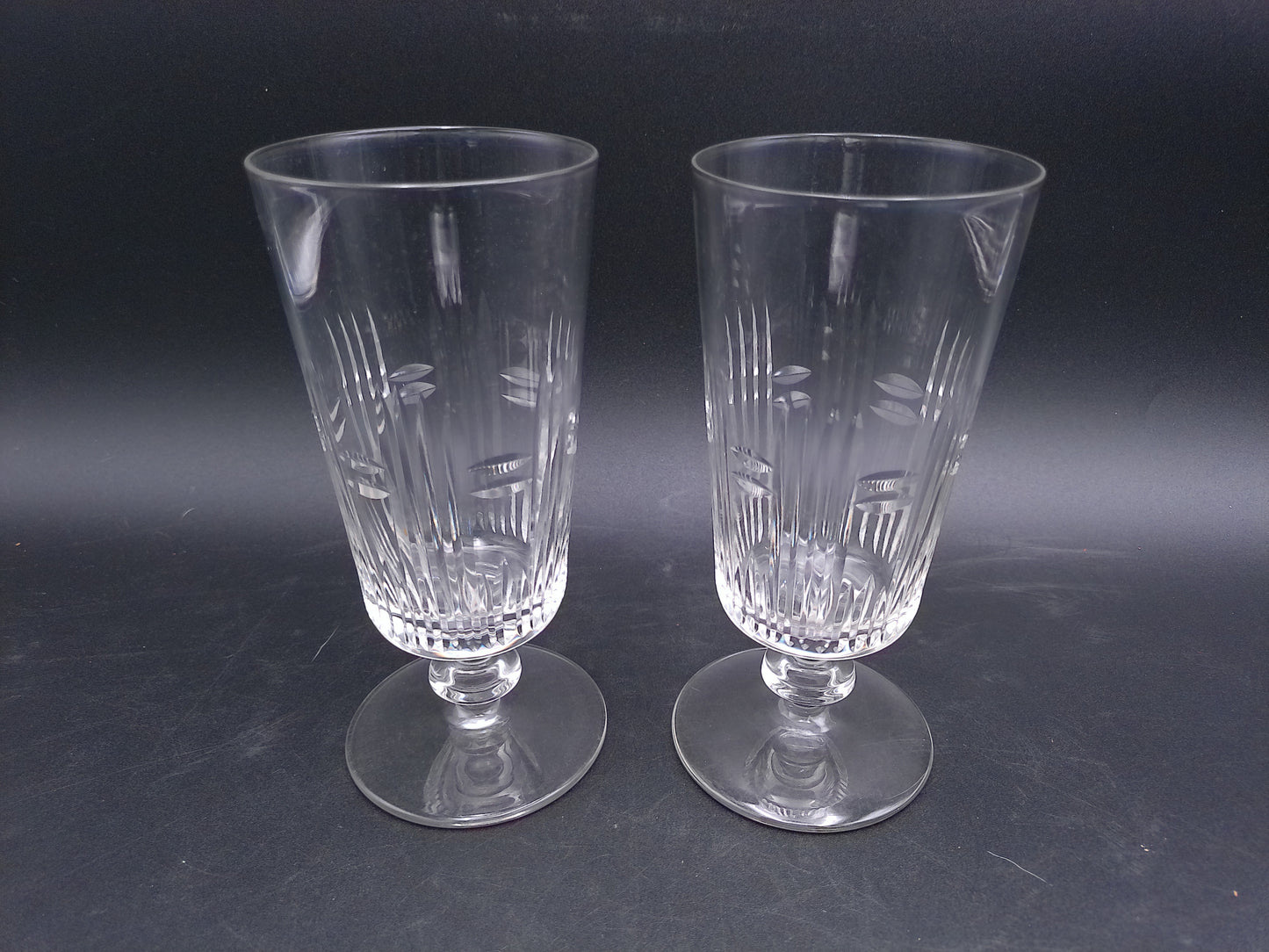 Water Ice Tea Goblets Glass Renaissance Vertical Cuts Wafer Stem 2Pc