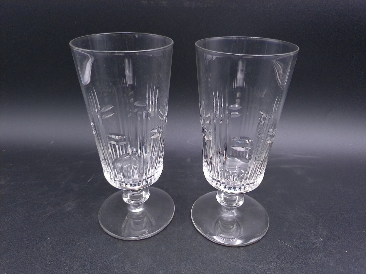 Water Ice Tea Goblets Glass Renaissance Vertical Cuts Wafer Stem 2Pc