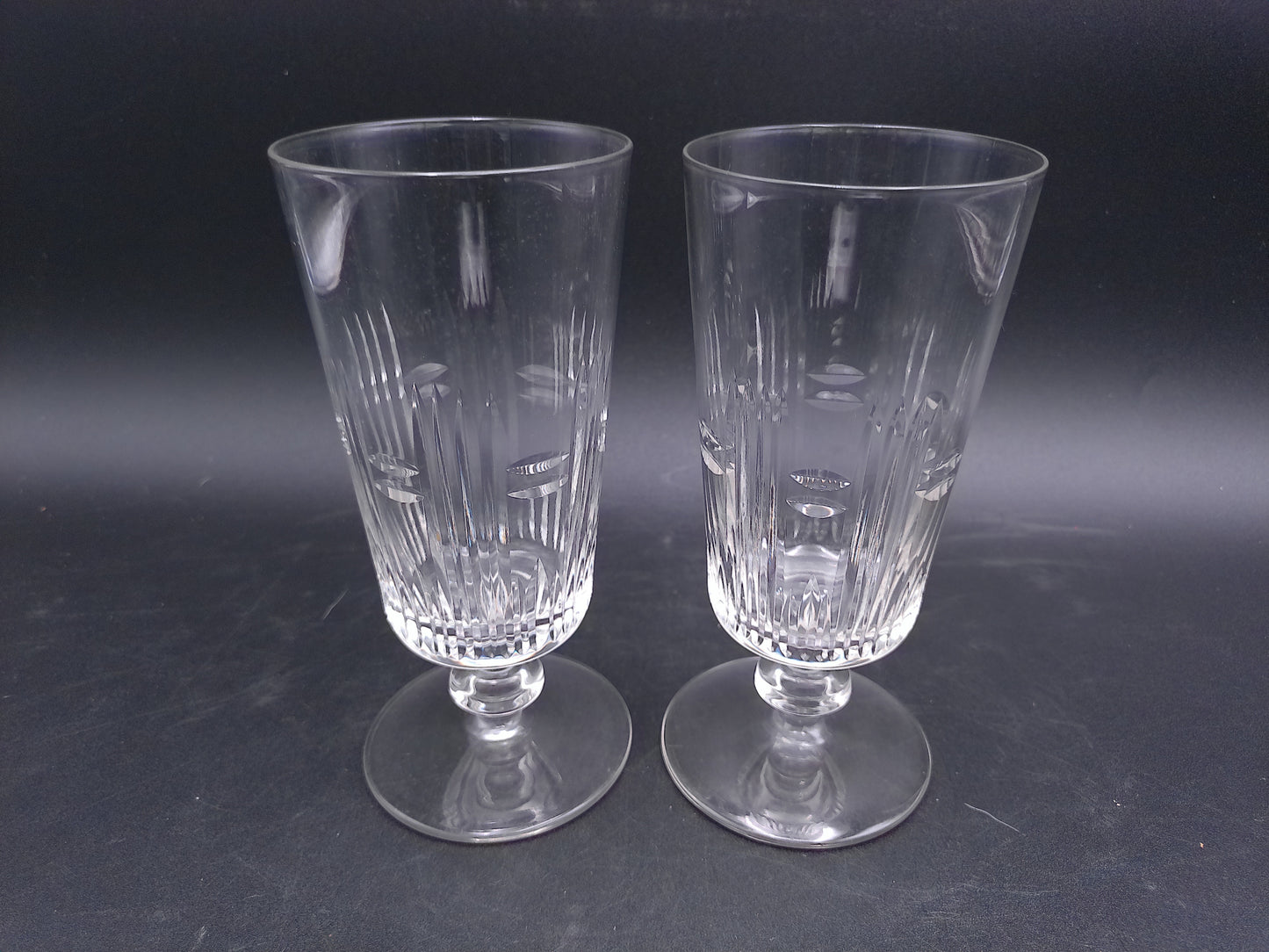 Water Ice Tea Goblets Glass Renaissance Vertical Cuts Wafer Stem 2Pc
