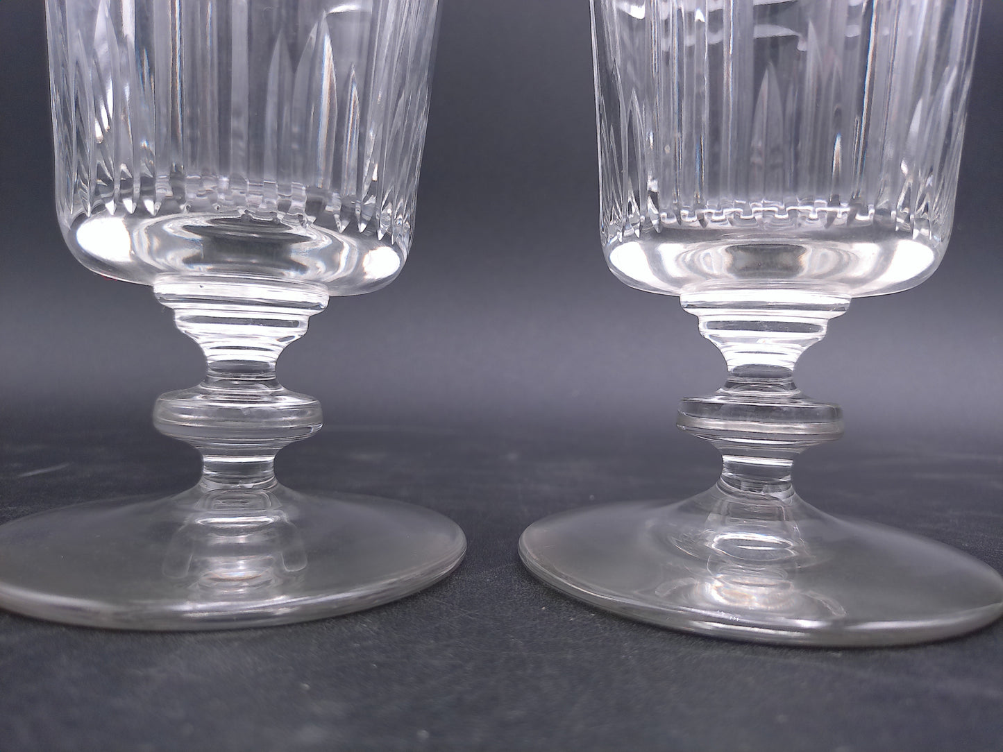 Water Ice Tea Goblets Glass Renaissance Vertical Cuts Wafer Stem 2Pc