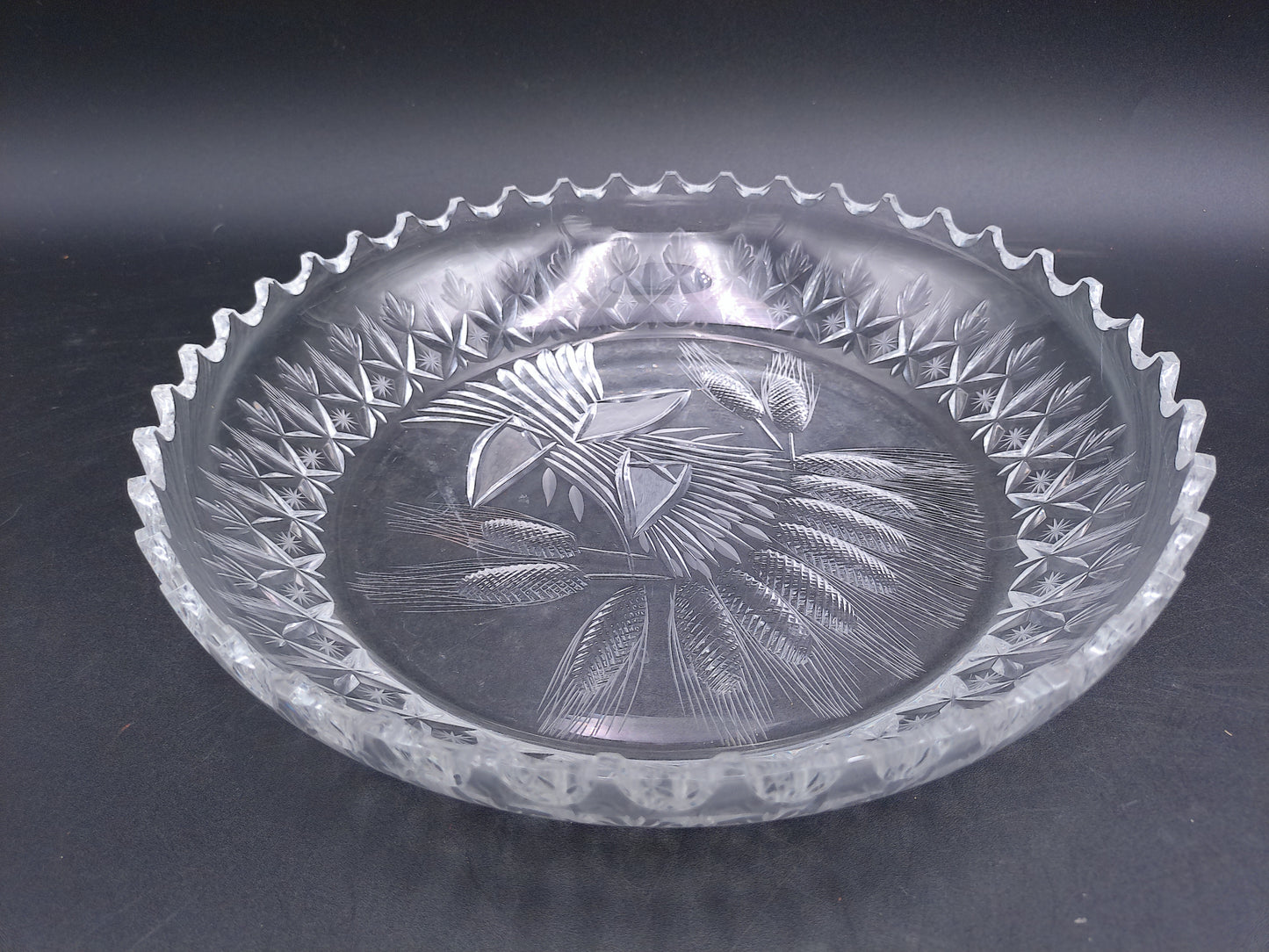 Clear Crystal Glass Depression Star Scallop Salad Bread Plate Vintage