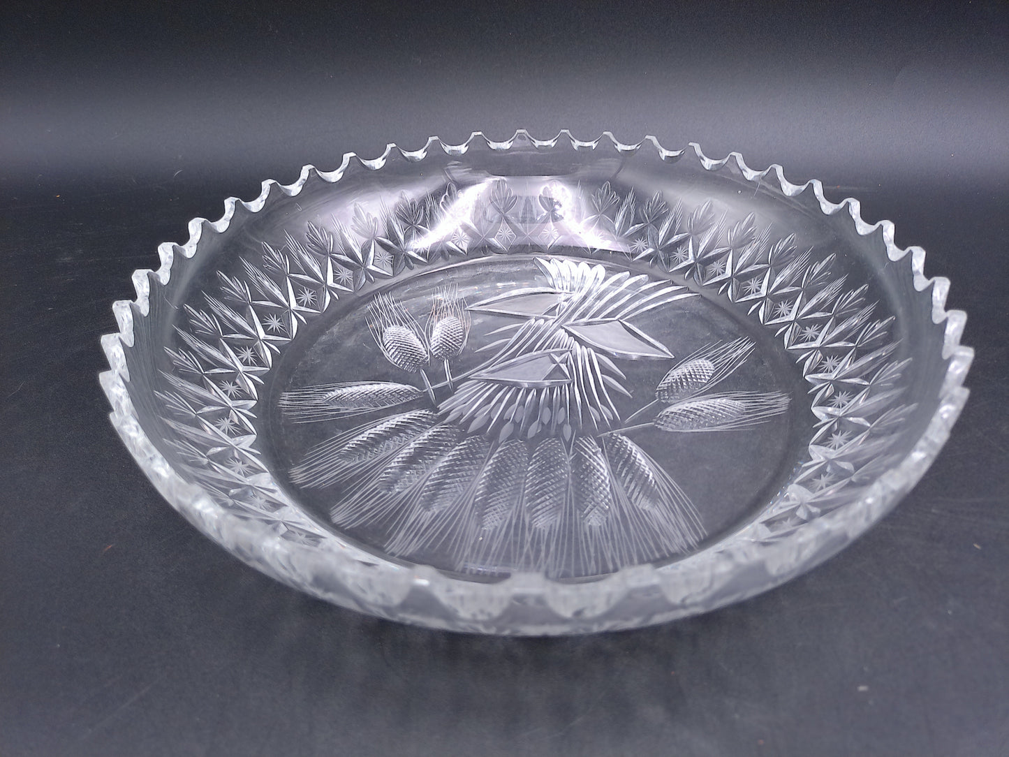 Clear Crystal Glass Depression Star Scallop Salad Bread Plate Vintage