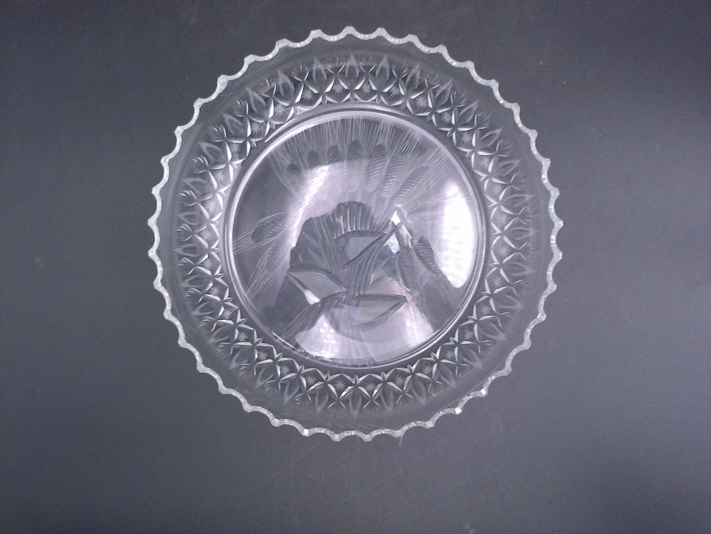Clear Crystal Glass Depression Star Scallop Salad Bread Plate Vintage