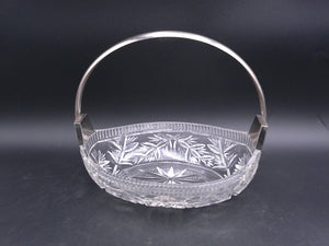 Heavy Crystal Glass Basket Bowl with Silver Coloured Metal Handle
