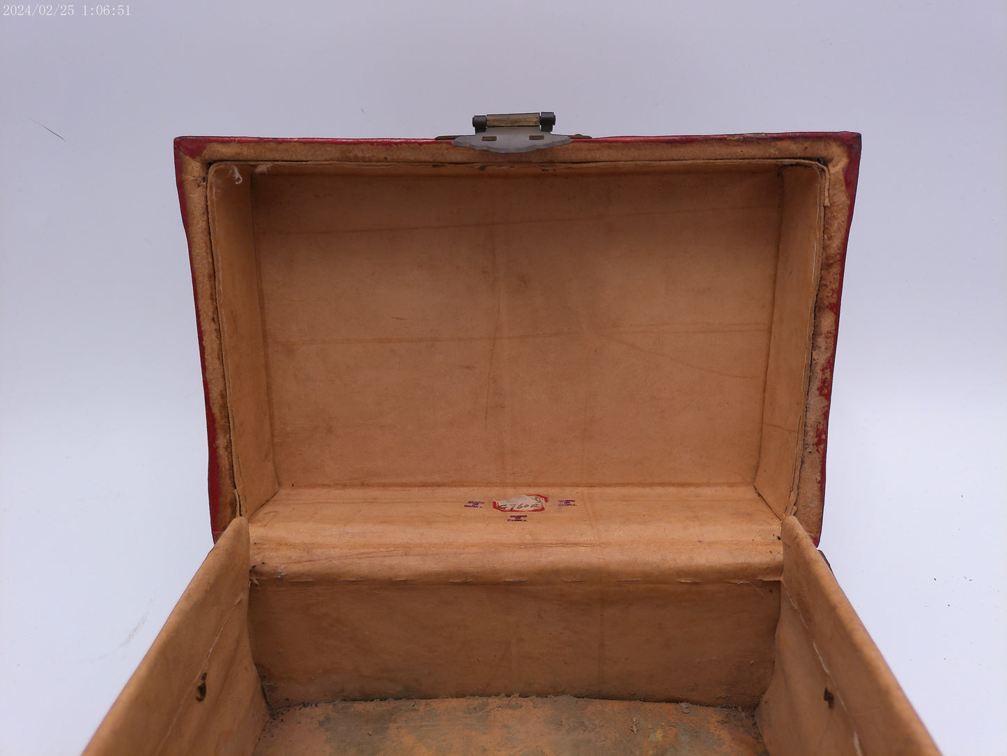 Antique Chinese Red Lacquer Gold painted Miniature Trunk box