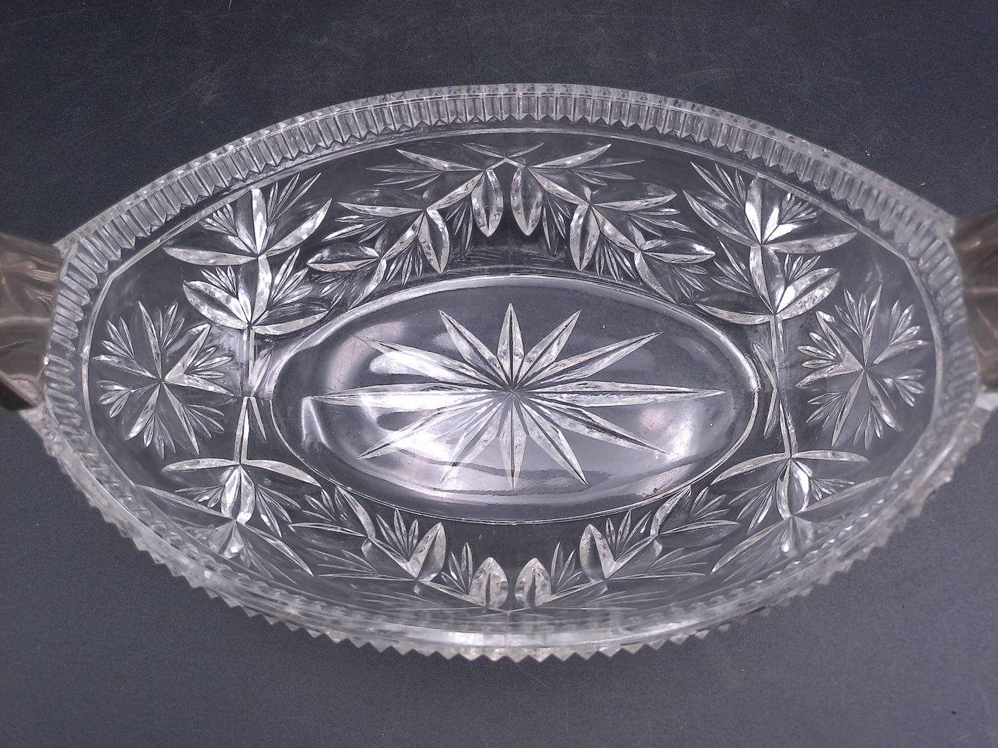 Heavy Crystal Glass Basket Bowl with Silver Coloured Metal Handle