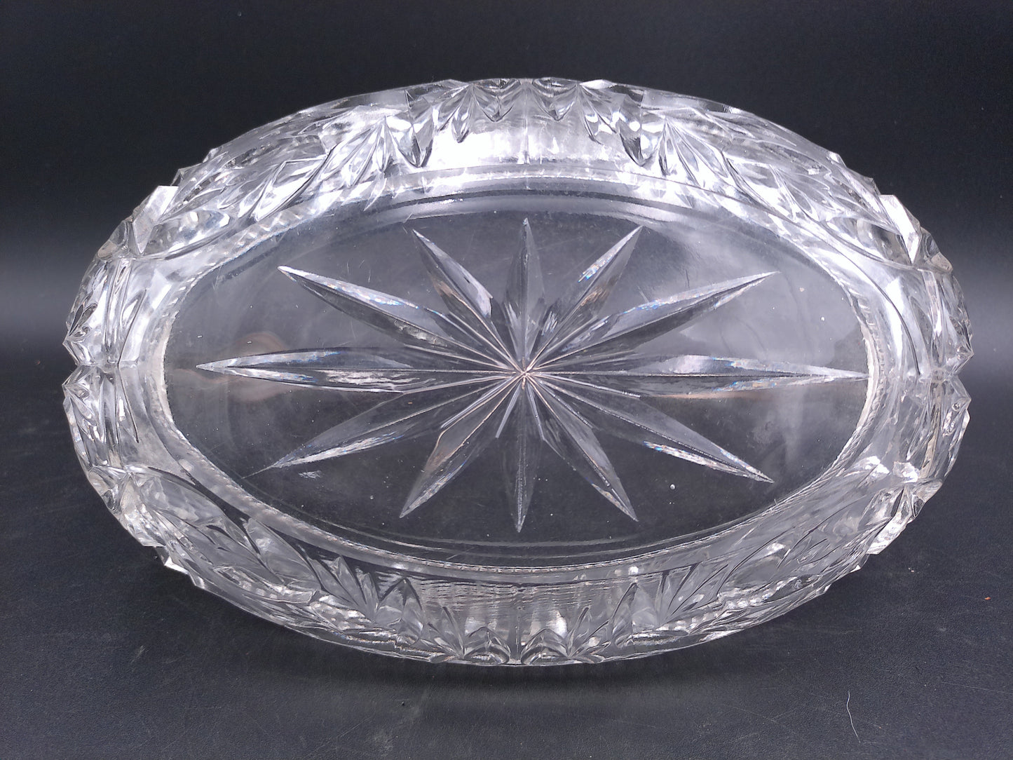 Heavy Crystal Glass Basket Bowl with Silver Coloured Metal Handle