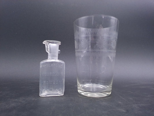 Glass Vase and Mudhalls Remedy Glass Bottle Vintage
