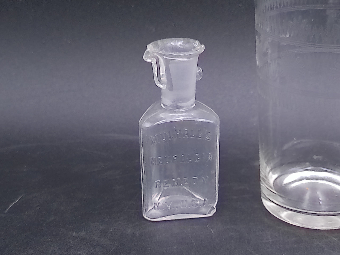 Glass Vase and Mudhalls Remedy Glass Bottle Vintage