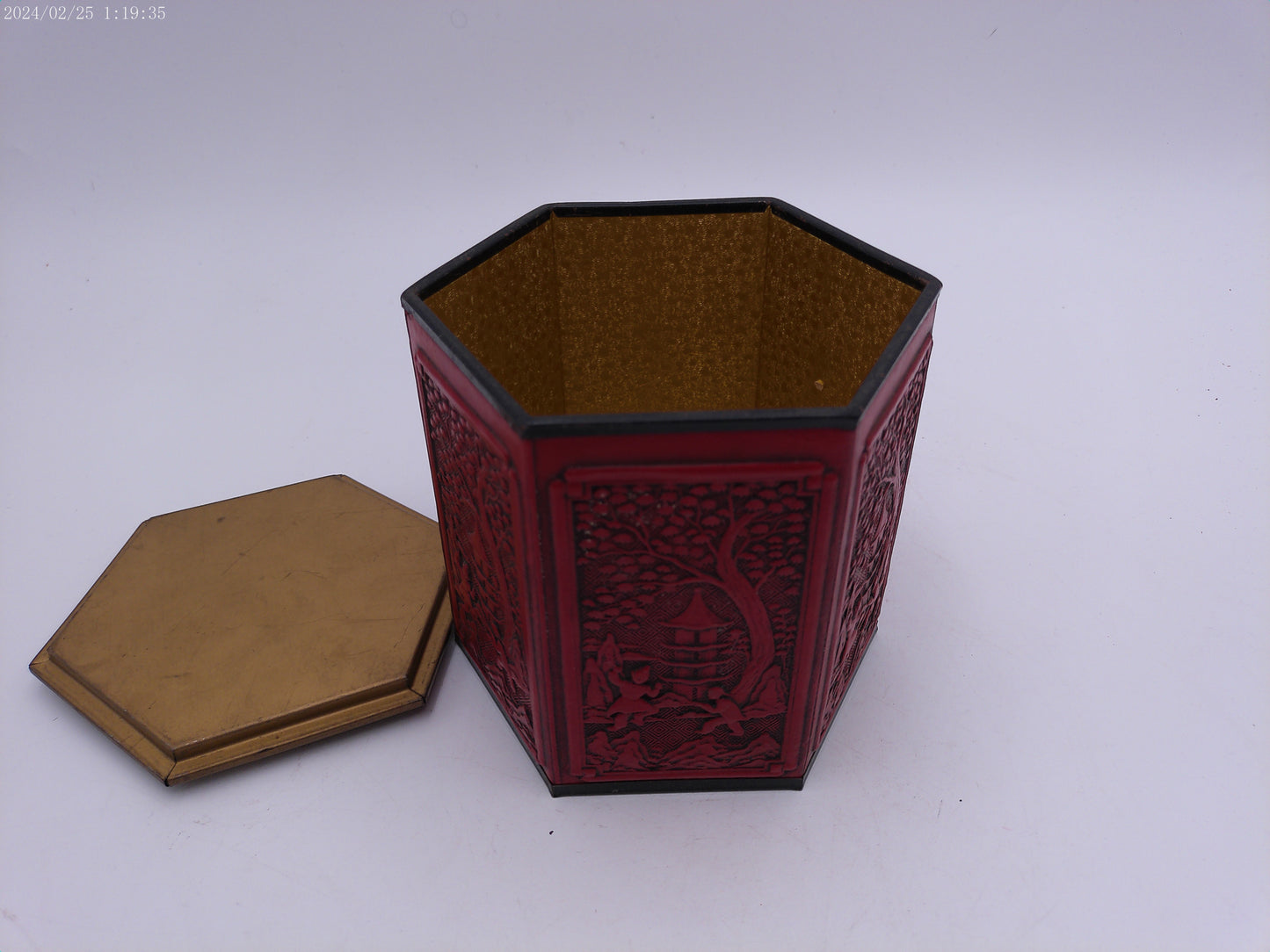Vintage Chinoiserie Hexagon Tin