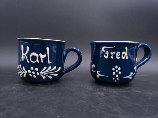 Coffee Cups Karl and Fred  Painted on Cups