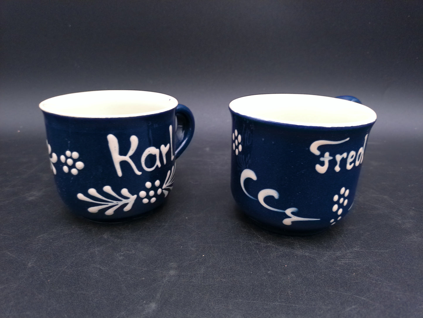 Coffee Cups Karl and Fred  Painted on Cups