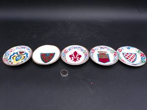 Italian Italy Trinket trays Plate 3.25" Coats of Arms Lot of 5 Gold Rings