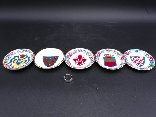 Italian Italy Trinket trays Plate 3.25" Coats of Arms Lot of 5 Gold Rings