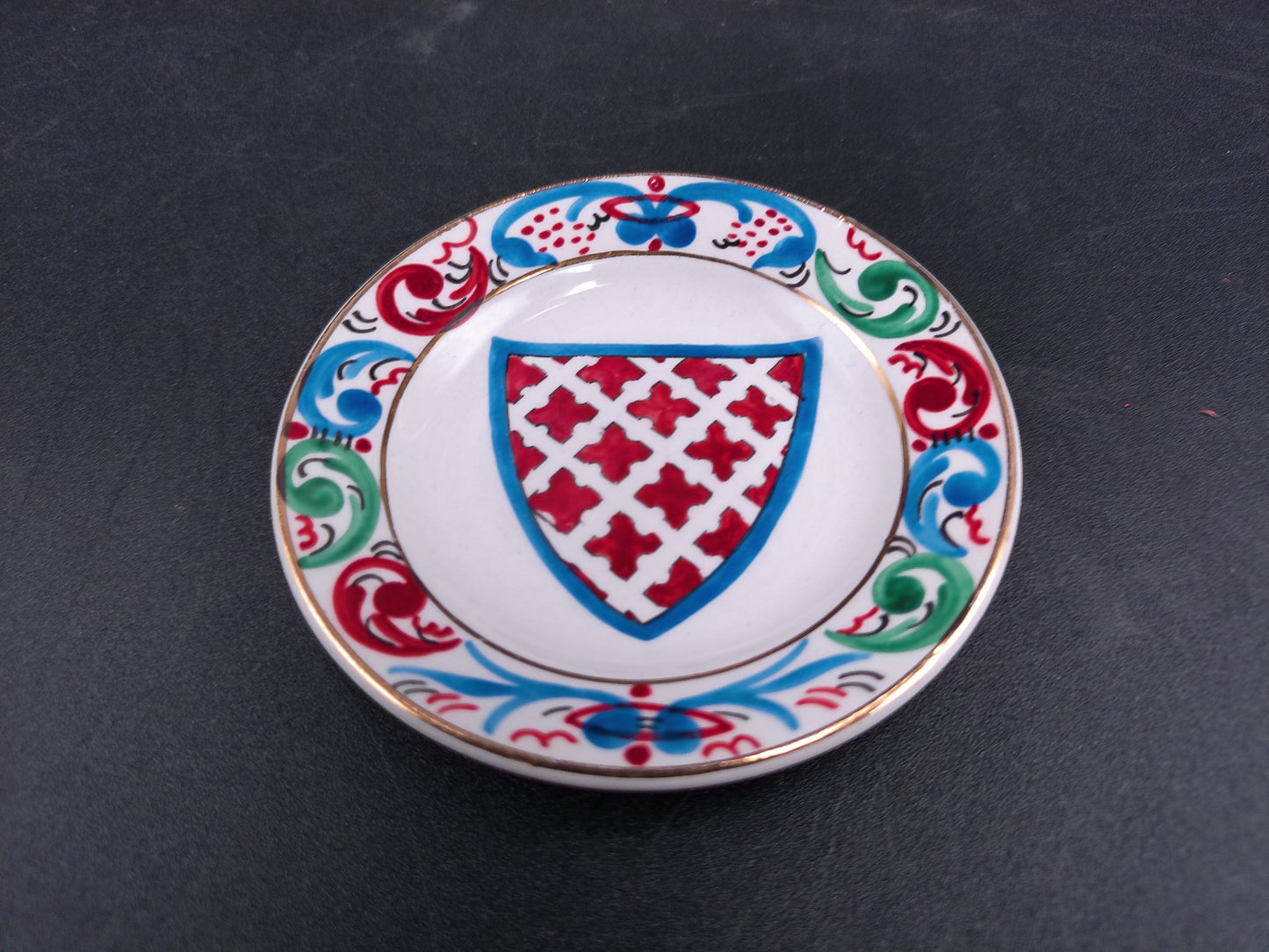 Italian Italy Trinket trays Plate 3.25" Coats of Arms Lot of 5 Gold Rings