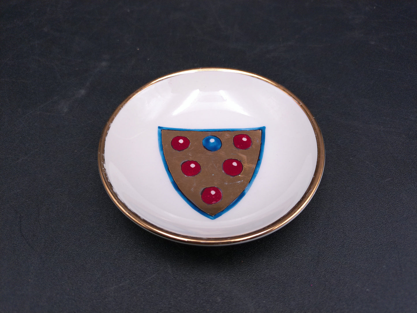 Italian Italy Trinket trays Plate 3.25" Coats of Arms Lot of 5 Gold Rings