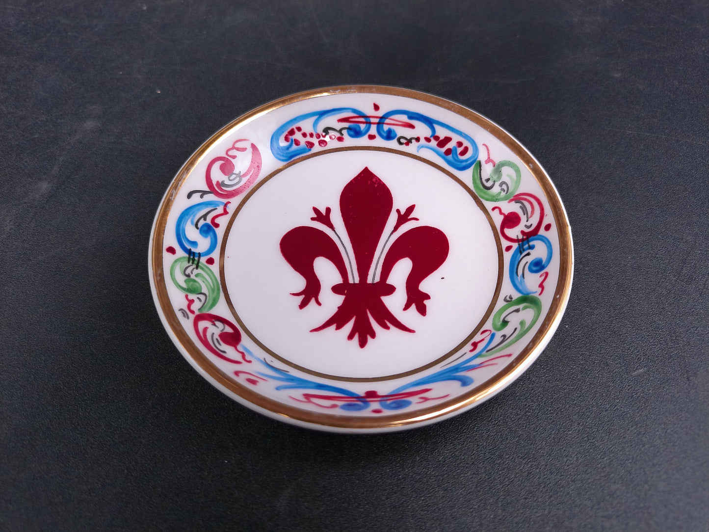 Italian Italy Trinket trays Plate 3.25" Coats of Arms Lot of 5 Gold Rings