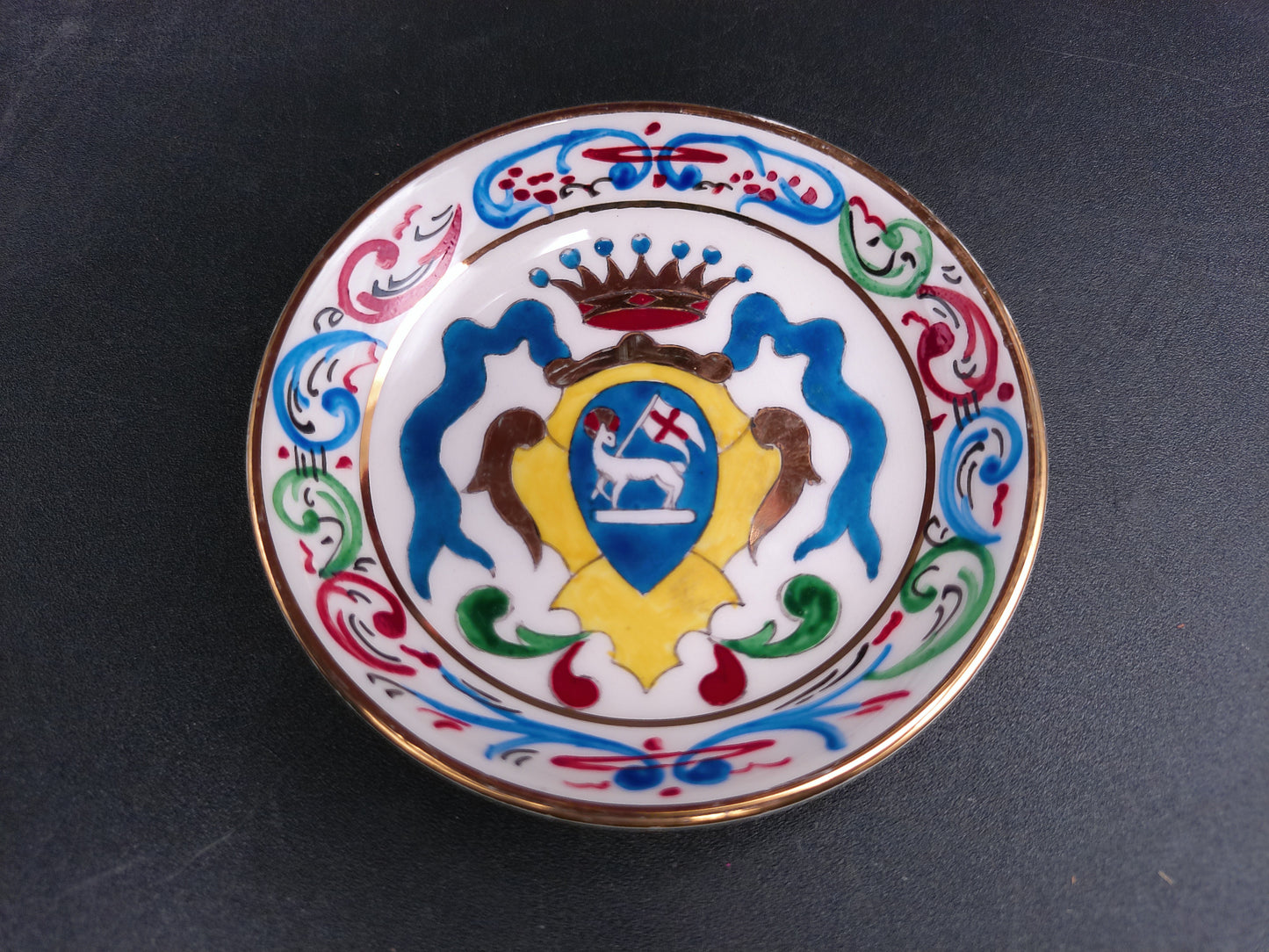 Italian Italy Trinket trays Plate 3.25" Coats of Arms Lot of 5 Gold Rings