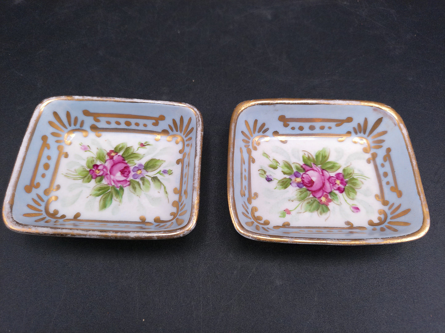 Gold painted Rim and Gold Painted Design Set of 2 Dishes Plates with Flower Design
