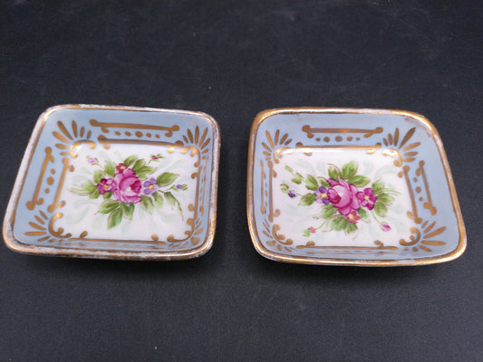 Gold painted Rim and Gold Painted Design Set of 2 Dishes Plates with Flower Design