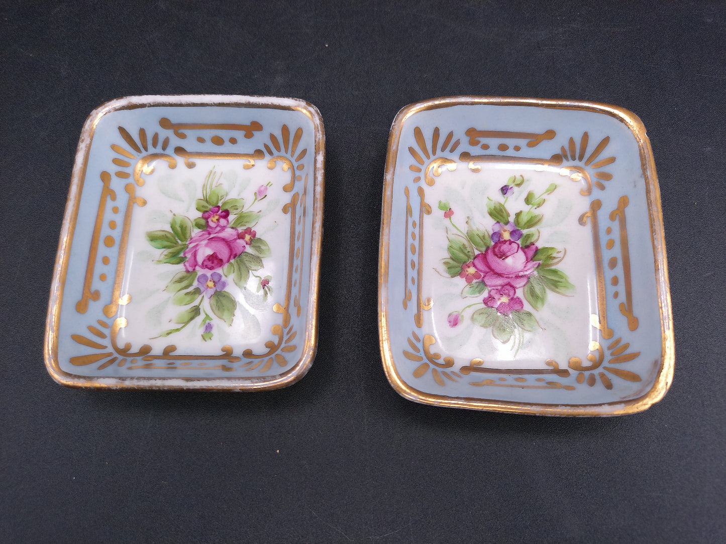 Gold painted Rim and Gold Painted Design Set of 2 Dishes Plates with Flower Design
