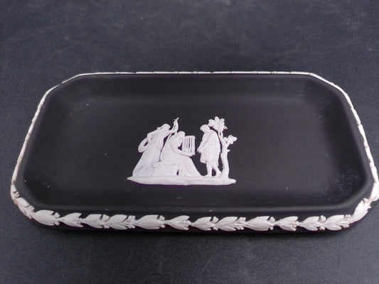 Wedgwood Black Jasperware Rectangular Tray Dish Made in  England