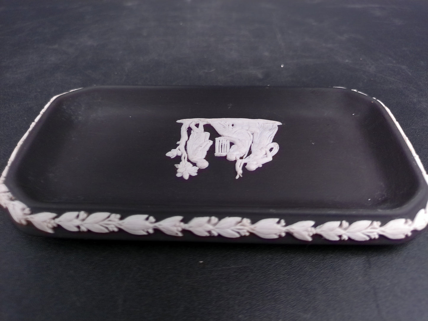 Wedgwood Black Jasperware Rectangular Tray Dish Made in  England