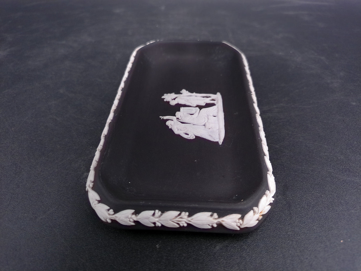 Wedgwood Black Jasperware Rectangular Tray Dish Made in  England