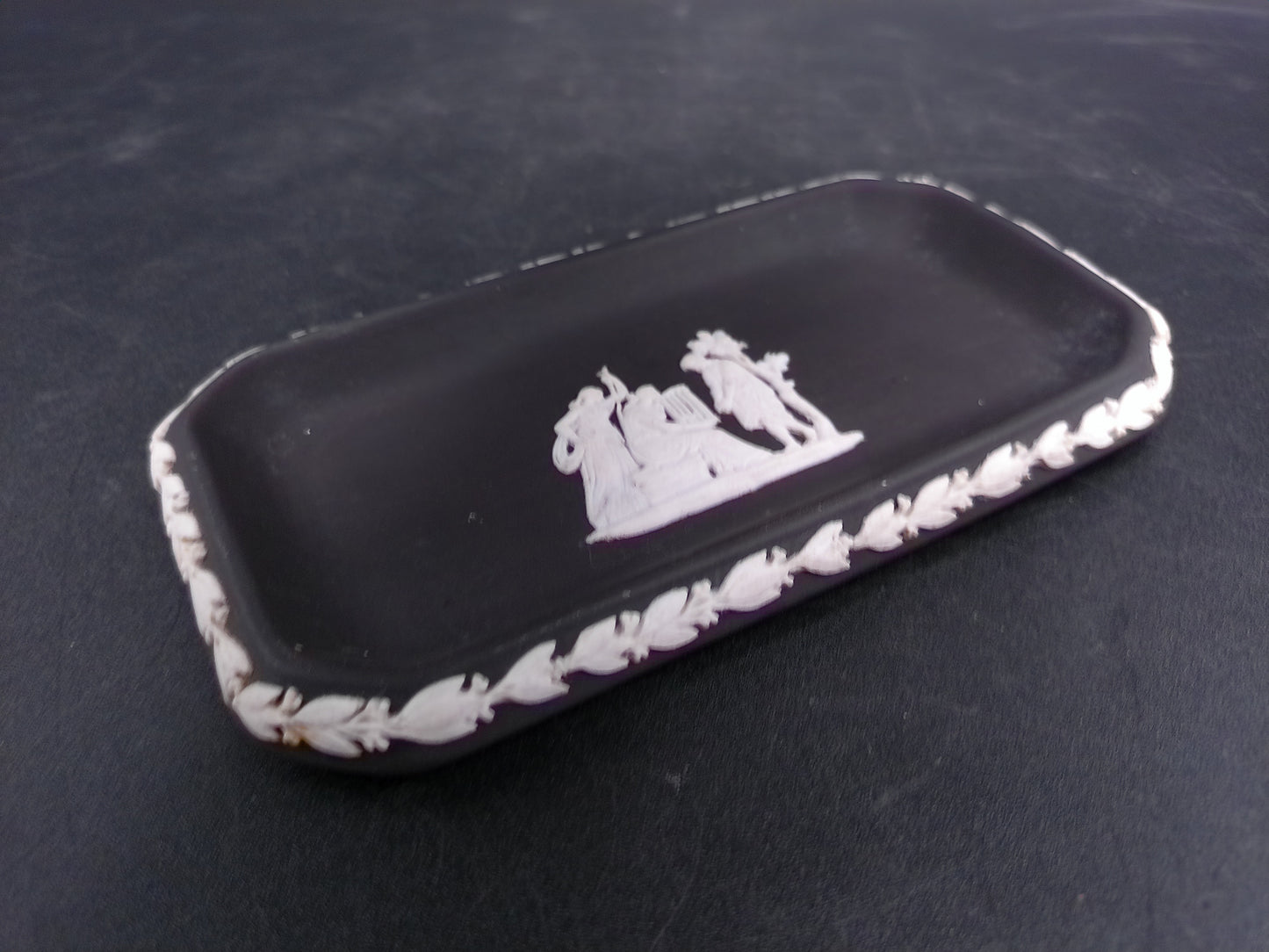 Wedgwood Black Jasperware Rectangular Tray Dish Made in  England