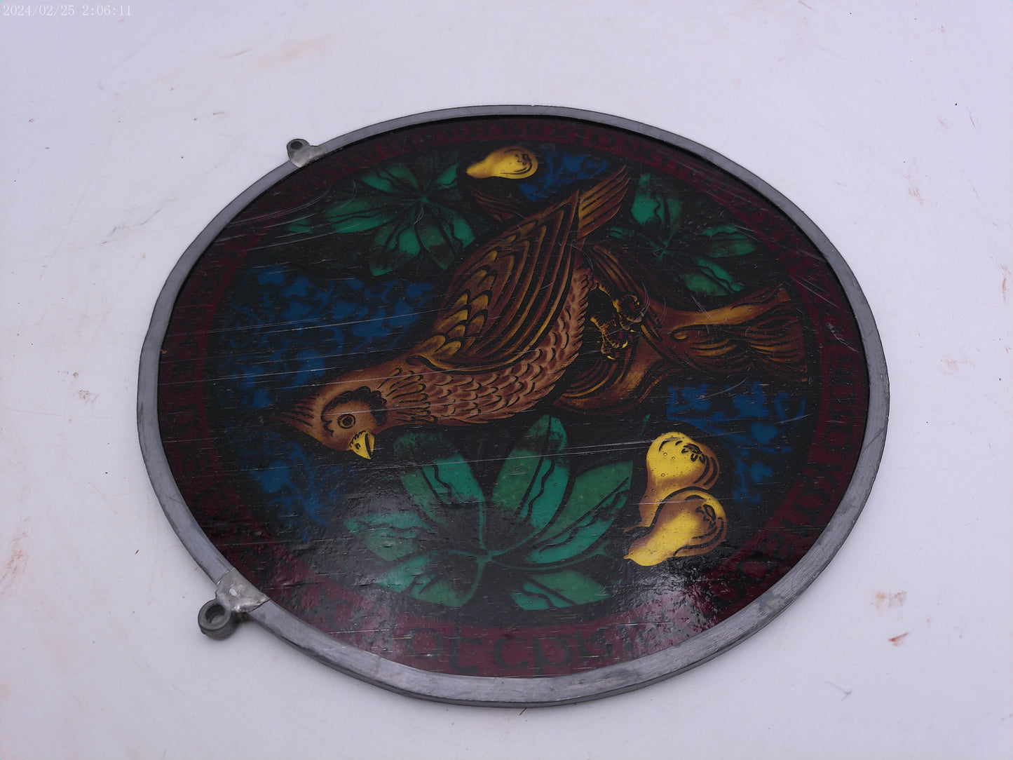glass painted Decoration Partridge and a pair tree Christmas