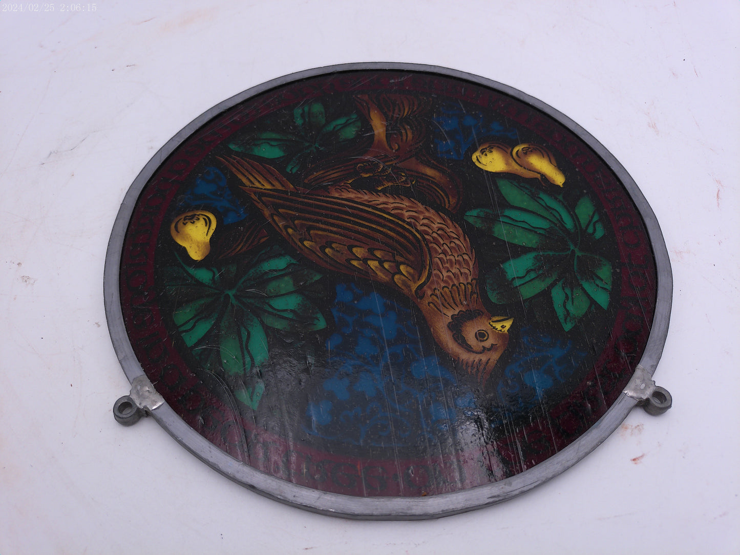 glass painted Decoration Partridge and a pair tree Christmas