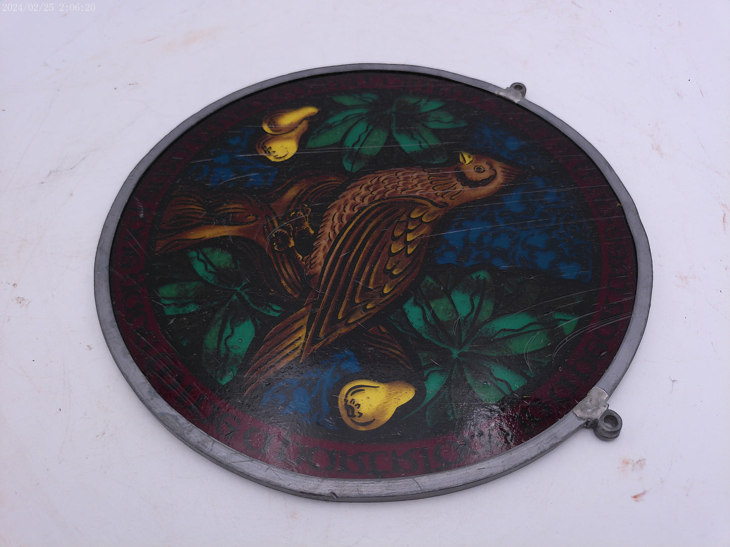 glass painted Decoration Partridge and a pair tree Christmas