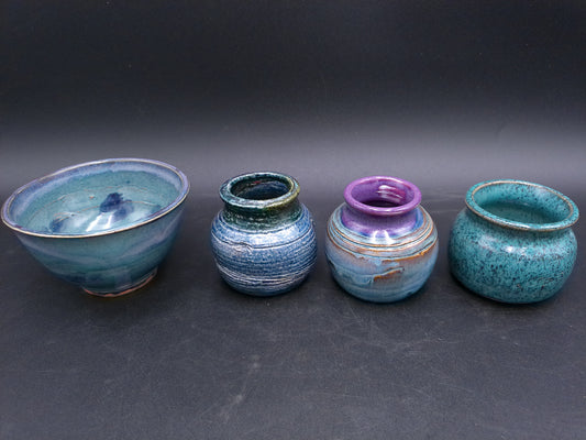 Decorative Lot of 4 Vases Small Pots  Beautiful Colors Vintage DSR Marked