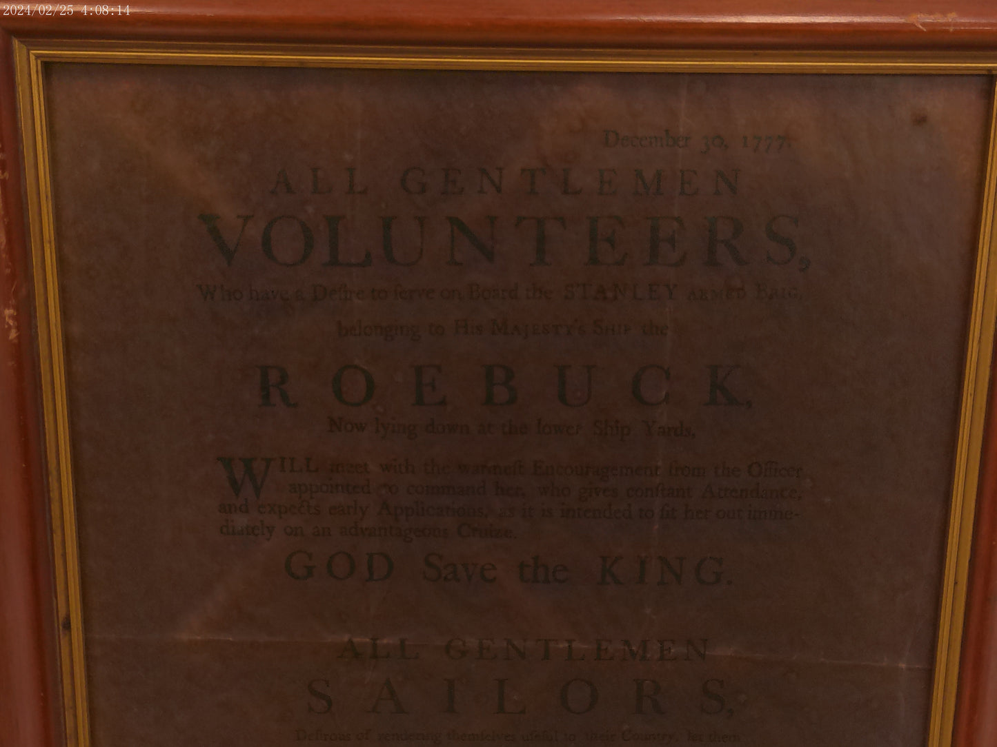 Art Antique Poster from December 10, 1777   Volunteers for ship Roebuck