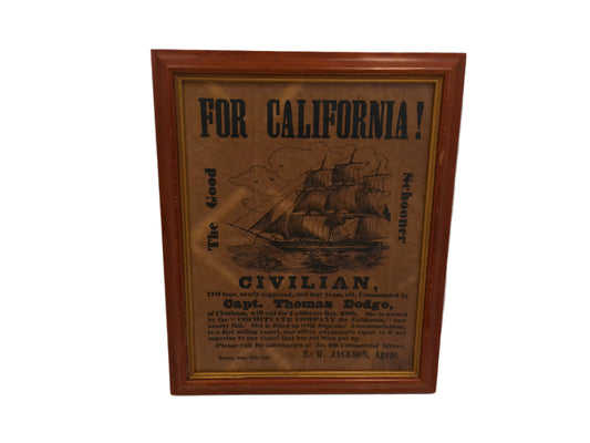Art Antique  Poster Sailing to California Sept 27th 1849