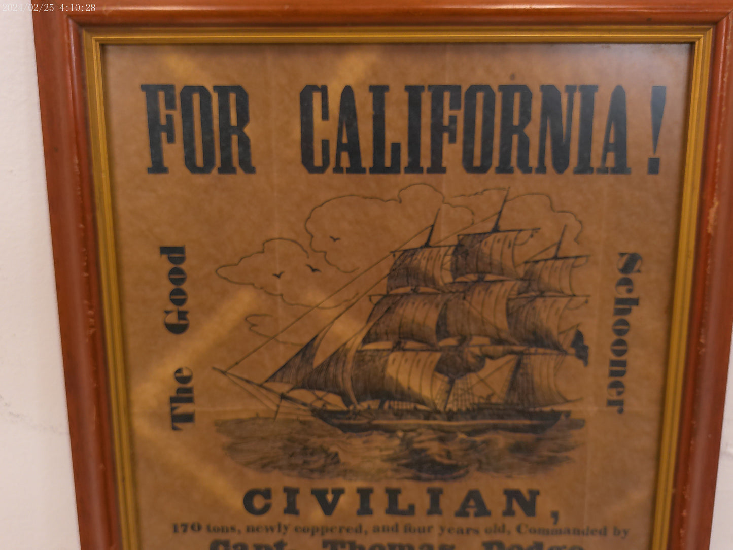 Art Antique  Poster Sailing to California Sept 27th 1849
