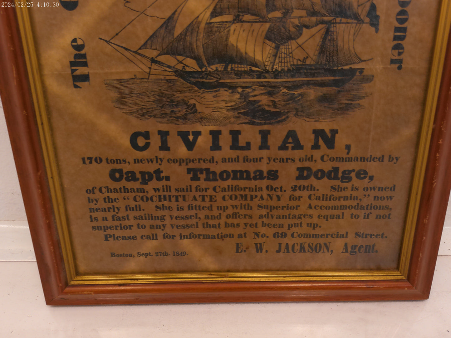 Art Antique  Poster Sailing to California Sept 27th 1849